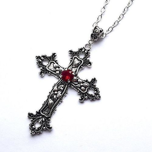 Gothic Cross Necklace Silver-Tone Pendant
