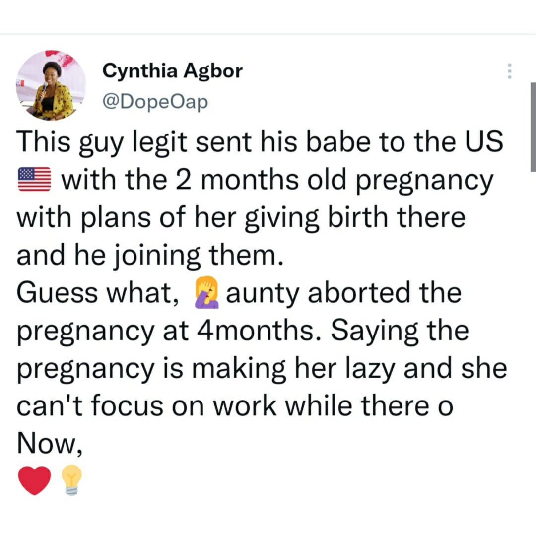 Twitter headlines: After being transported to the US by her boyfriend to give birth, a woman aborts her four-month pregnancy.